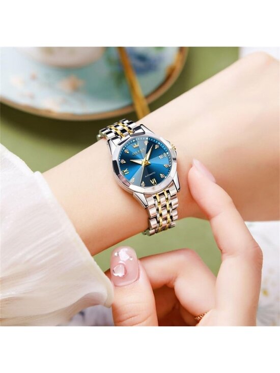 Women\'s Blue Mechanical Automatic Luxury Ceramic Strap Self Winding Wrist Watch main image 6
